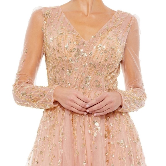 NWT Mac Duggal 20295 Embellished V Neck Long Sleeve A Line Gown Pink Size 16 - Picture 6 of 12